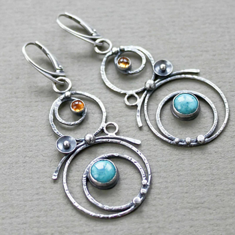 Women's Dangle Earrings - Multi-Hoop Design - Stone Embellishments - Lever-Back