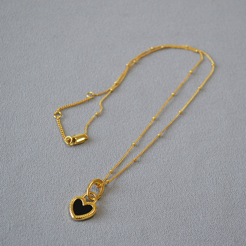 Women's Heart Pendant Necklace - Elegant Textured Border - Polished Metal Chain