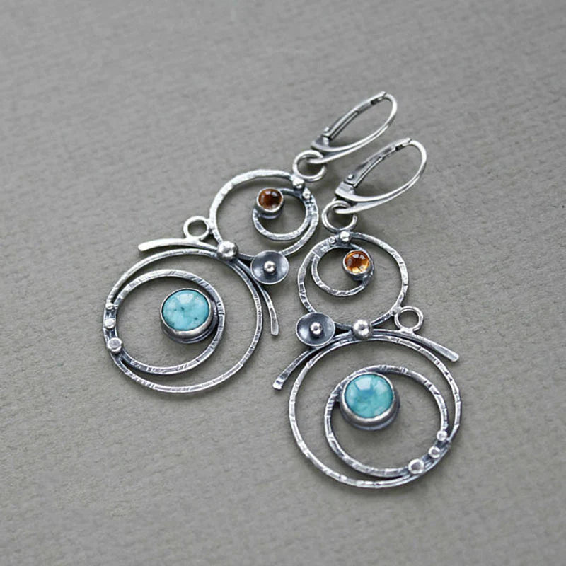 Women's Dangle Earrings - Multi-Hoop Design - Stone Embellishments - Lever-Back
