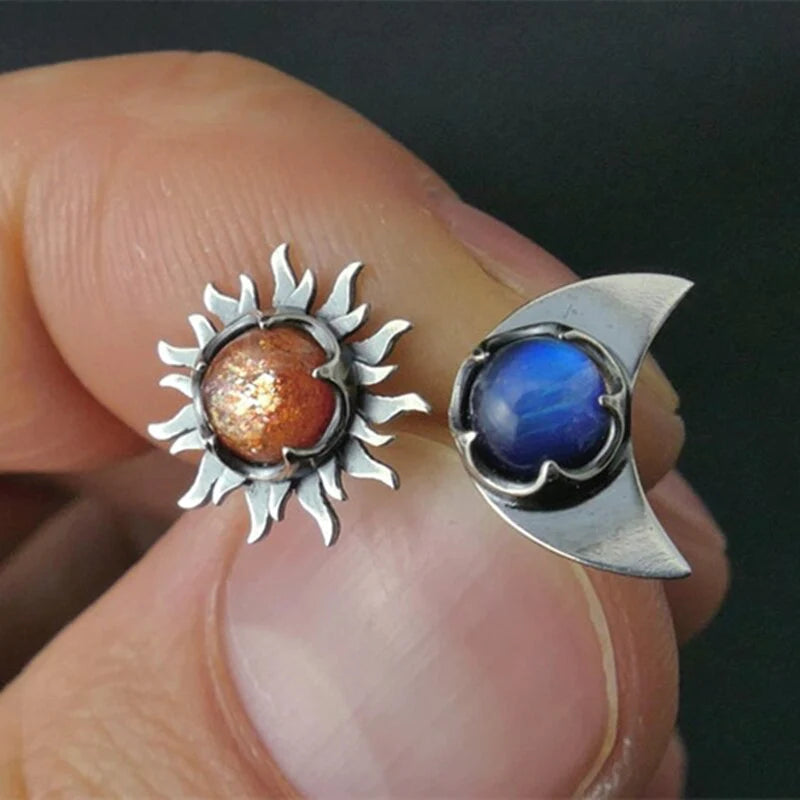 Radiant sun and moon stud earrings