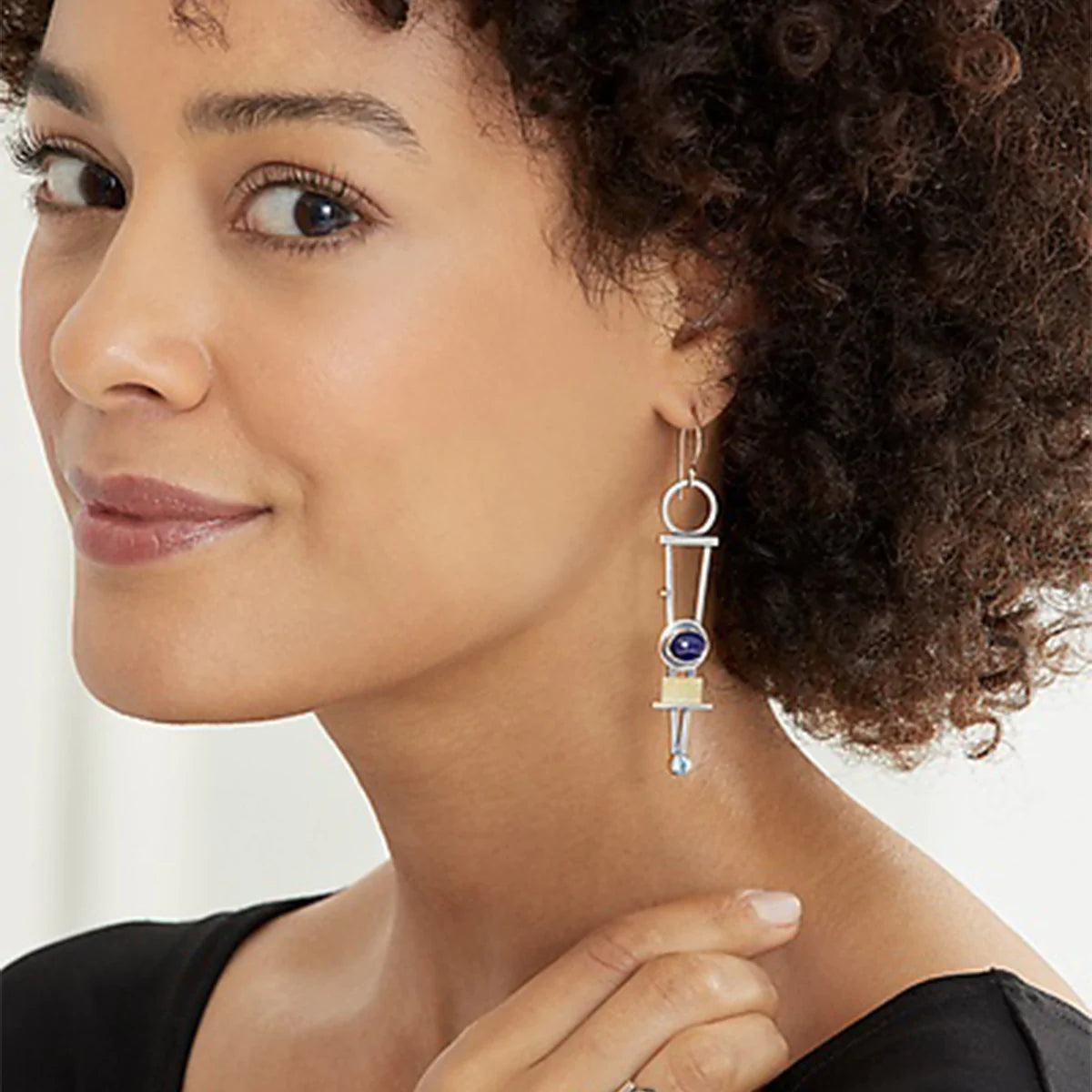 Trendy bicolor plaid earrings