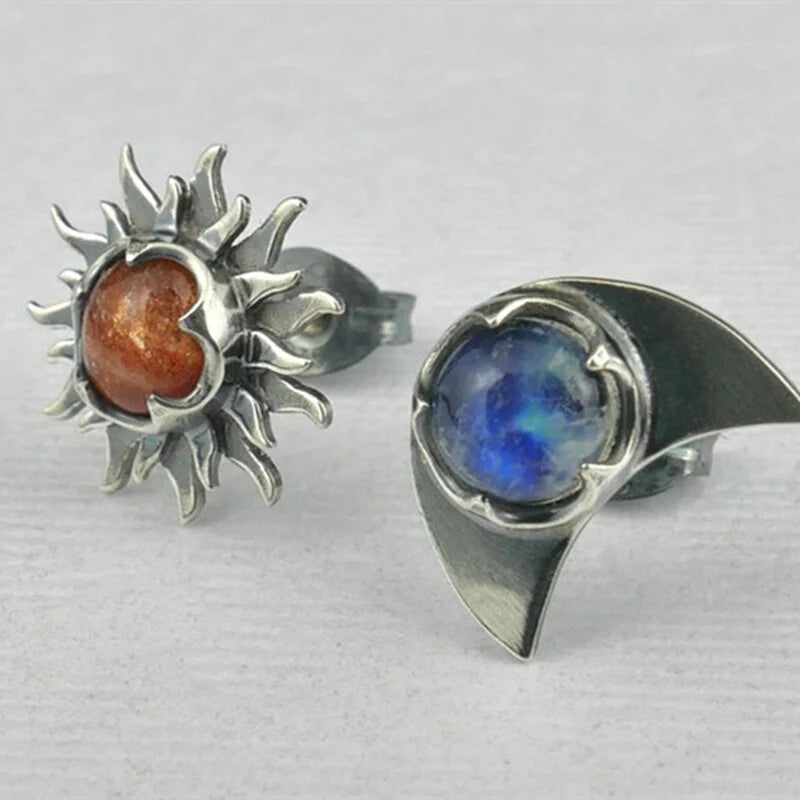 Radiant sun and moon stud earrings