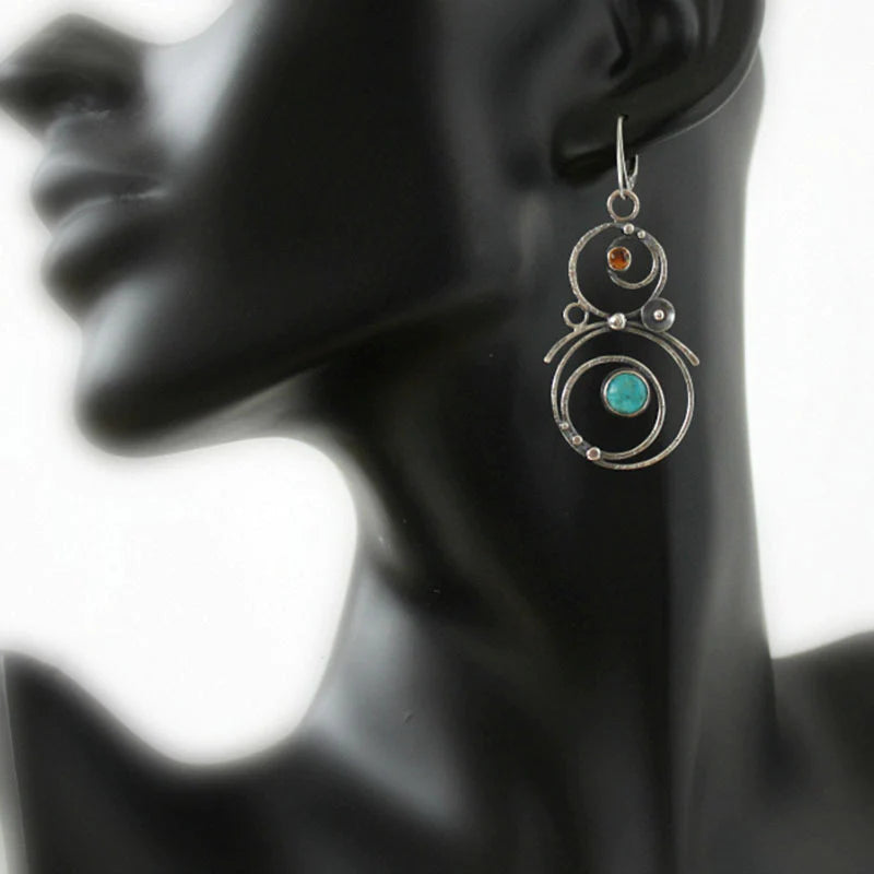 Women's Dangle Earrings - Multi-Hoop Design - Stone Embellishments - Lever-Back