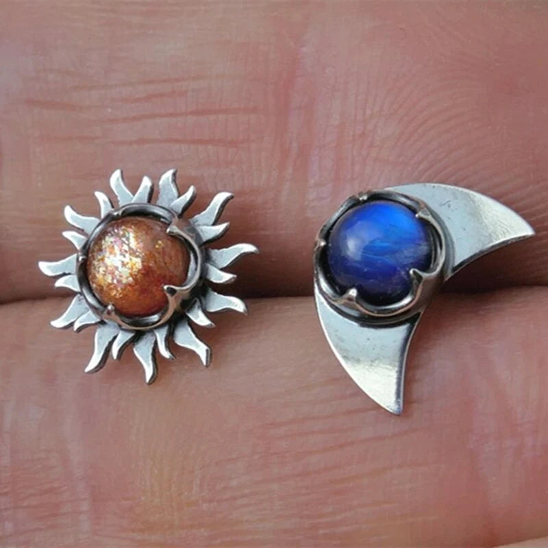 Radiant sun and moon stud earrings