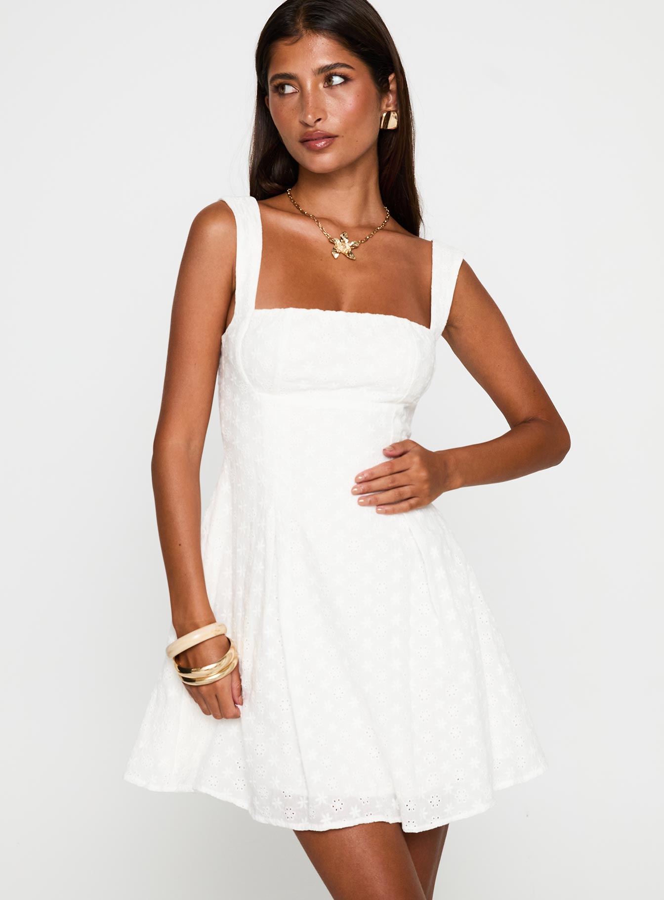 Xanthus Embroidered Mini Dress White