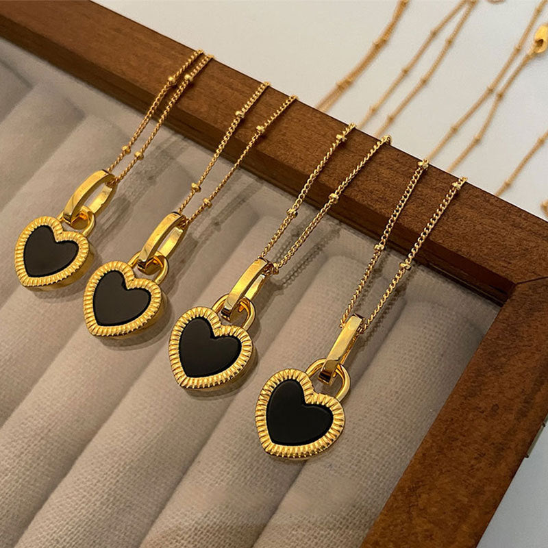 Women's Heart Pendant Necklace - Elegant Textured Border - Polished Metal Chain