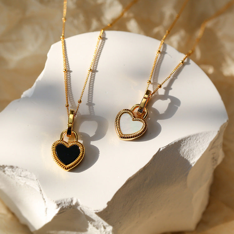 Women's Heart Pendant Necklace - Elegant Textured Border - Polished Metal Chain