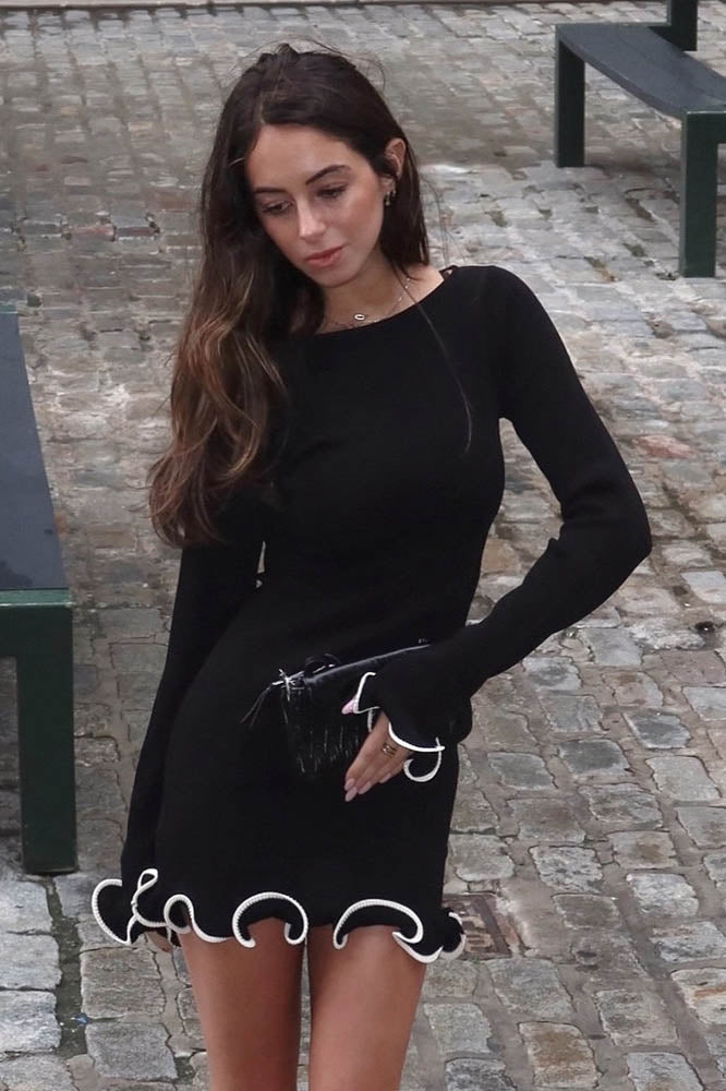 French-Inspired Ruffle Edge Knit Mini Dress