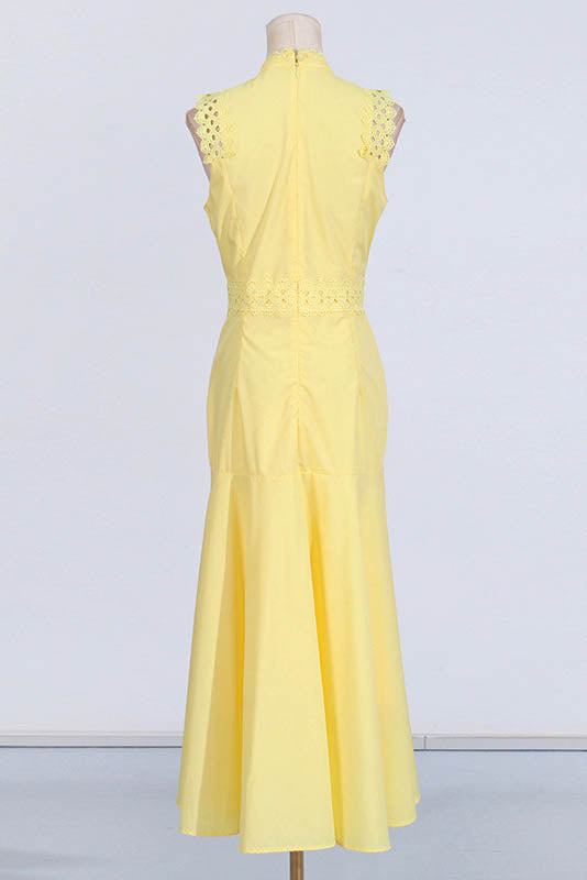 French Lace-Trimmed Sleeveless Maxi Dress