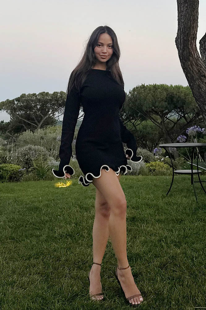 French-Inspired Ruffle Edge Knit Mini Dress