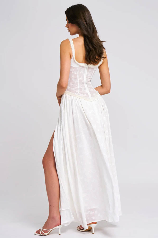 Hot Girl Backless Ruched Slit Strap Midi Dress