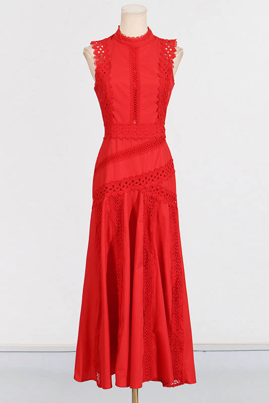 French Lace-Trimmed Sleeveless Maxi Dress