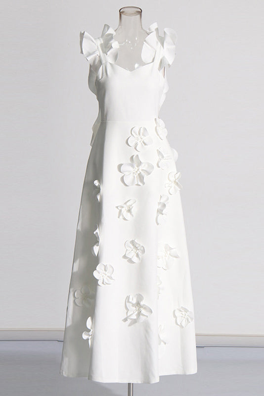 Ruffle hem solid color long dress