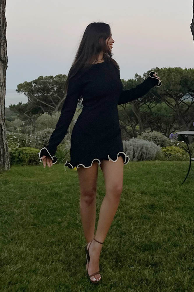 French-Inspired Ruffle Edge Knit Mini Dress