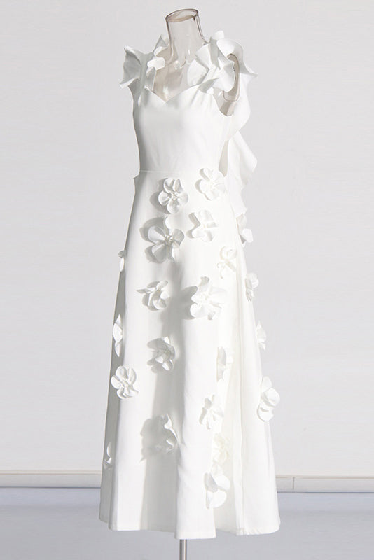 Ruffle hem solid color long dress