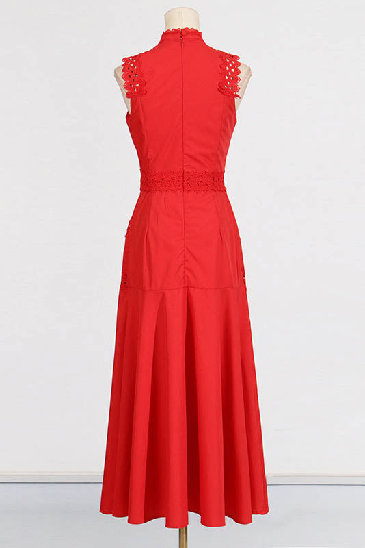 French Lace-Trimmed Sleeveless Maxi Dress