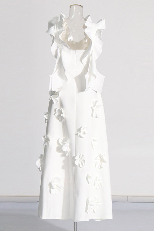 Ruffle hem solid color long dress