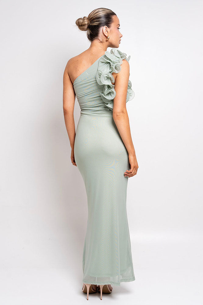 Statement Floral One-Shoulder Fitted Midi Dress