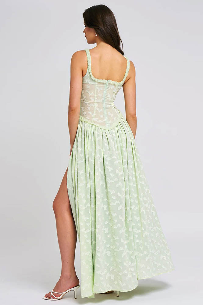 Hot Girl Backless Ruched Slit Strap Midi Dress
