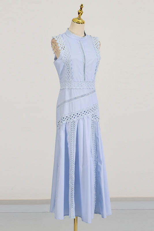 French Lace-Trimmed Sleeveless Maxi Dress