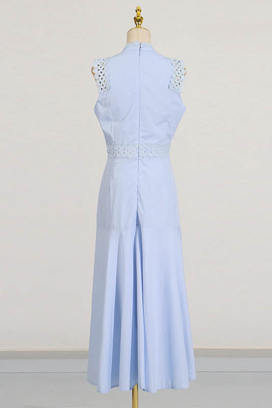 French Lace-Trimmed Sleeveless Maxi Dress