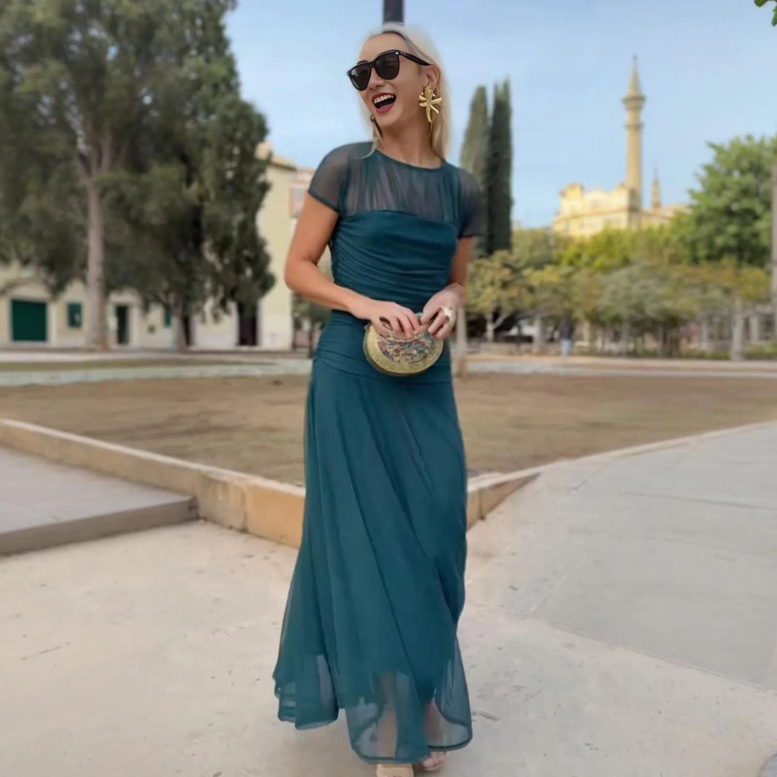 Twilight Mesh Maxi Dress – Bottle Green