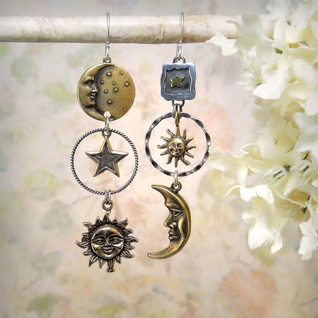 Sun and moon pendant earrings
