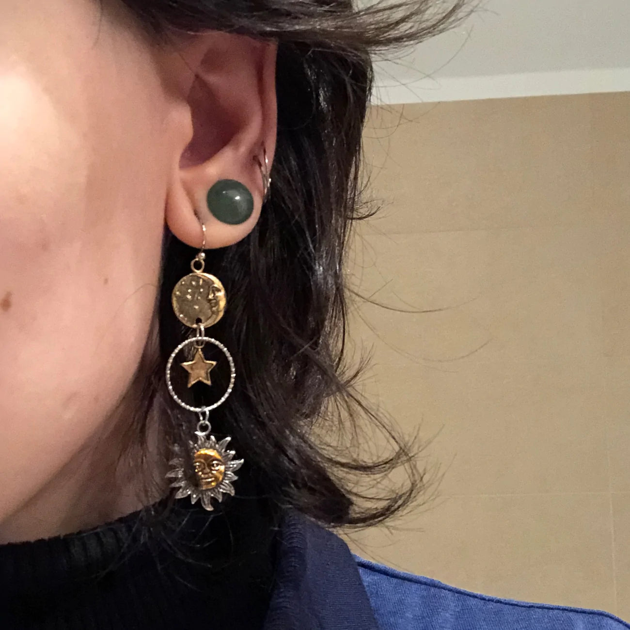 Sun and moon pendant earrings