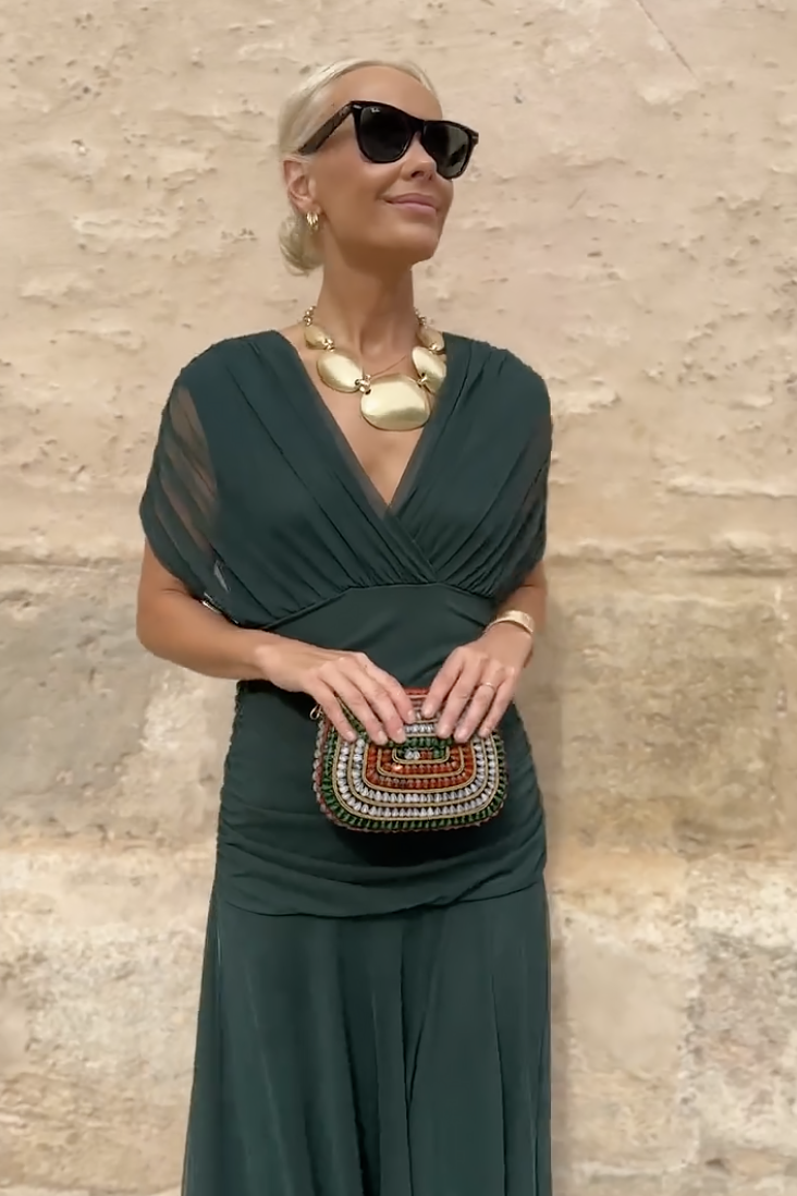 Bottle-Green Tulle Maxi Dress