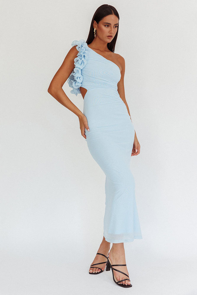 Statement Floral One-Shoulder Fitted Midi Dress