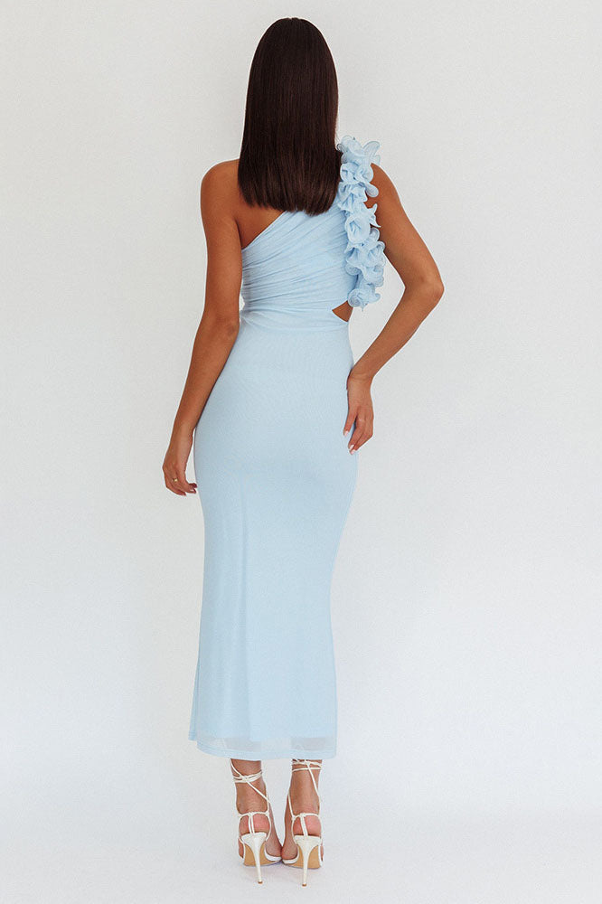 Statement Floral One-Shoulder Fitted Midi Dress