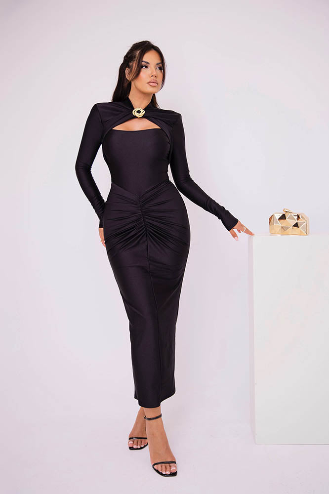 Long Sleeve Slim Bodycon Party Midi Dress
