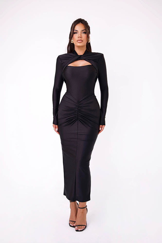 Long Sleeve Slim Bodycon Party Midi Dress