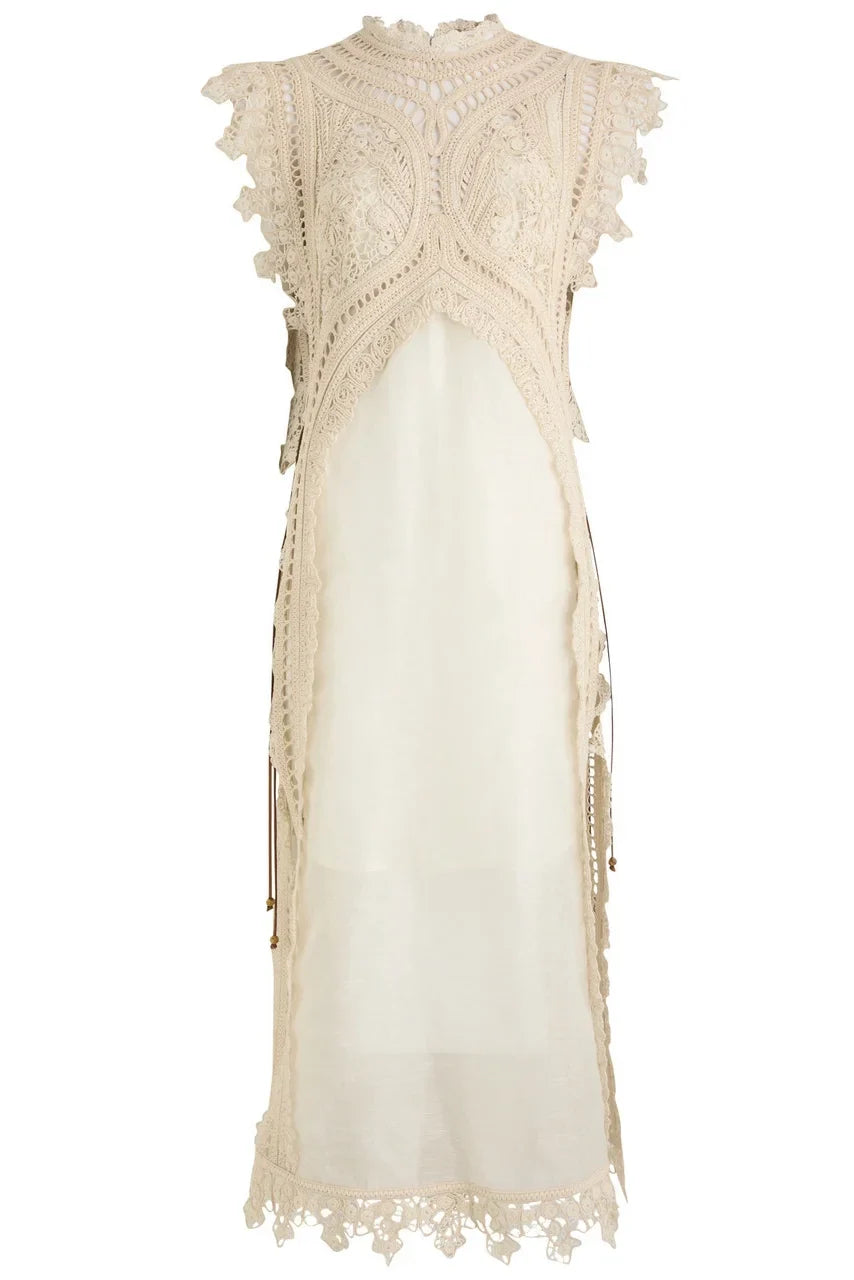 Woven Hollow Organza Maxi Dress