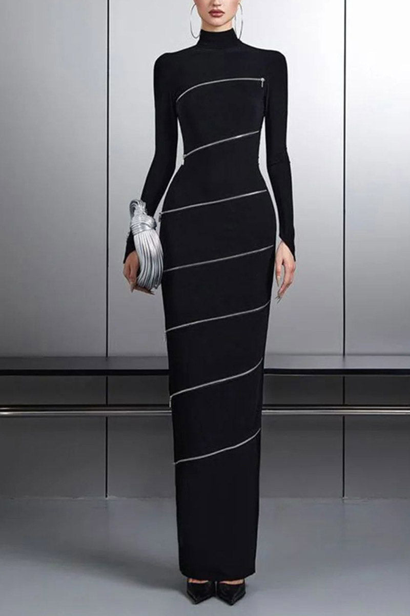 Slim-fit stand collar hip-hugging long dress