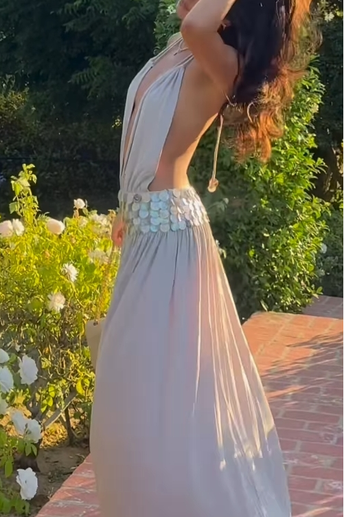 Shining Sexy Halter Neck Hollow Sequins Maxi Dress