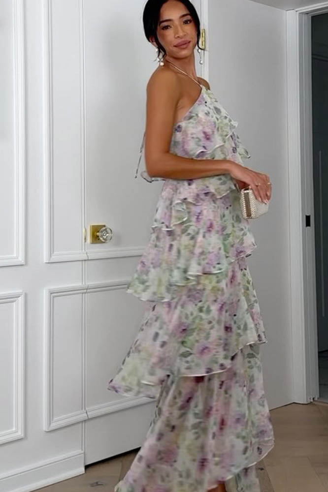 Layered Floral Halter Maxi Dress