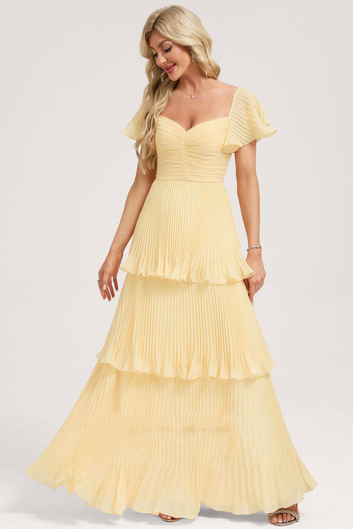 A-Line V-Neck With Floor-Length Chiffon Ruffles Maxi Dress