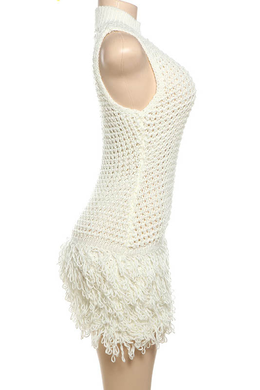 Fringe Cut-Out Slim-Fit Patchwork Dress