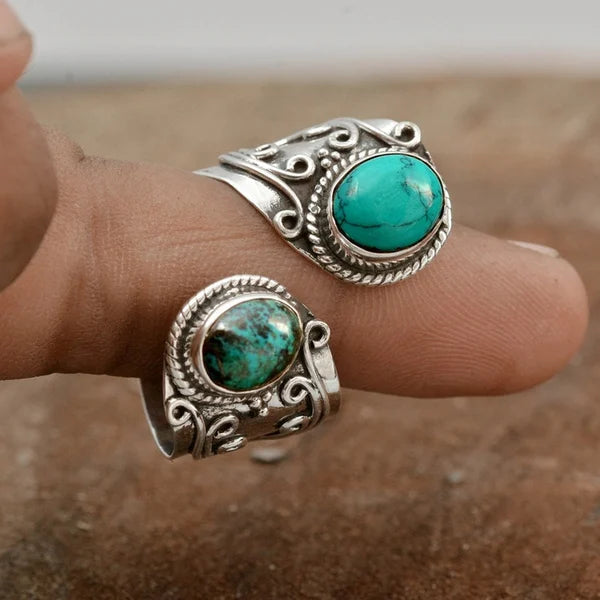 Unisex Wrap Ring - Adjustable Boho Vintage Style - Dual Oval Stone Statement Jewelry
