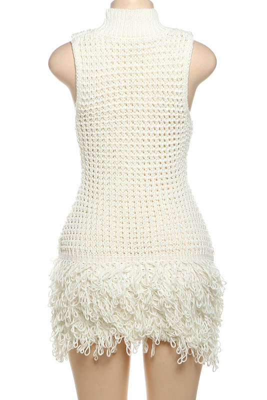 Fringe Cut-Out Slim-Fit Patchwork Dress