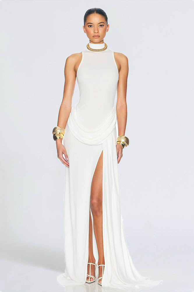 Colorblock Fitted Slit Hem Maxi Dress