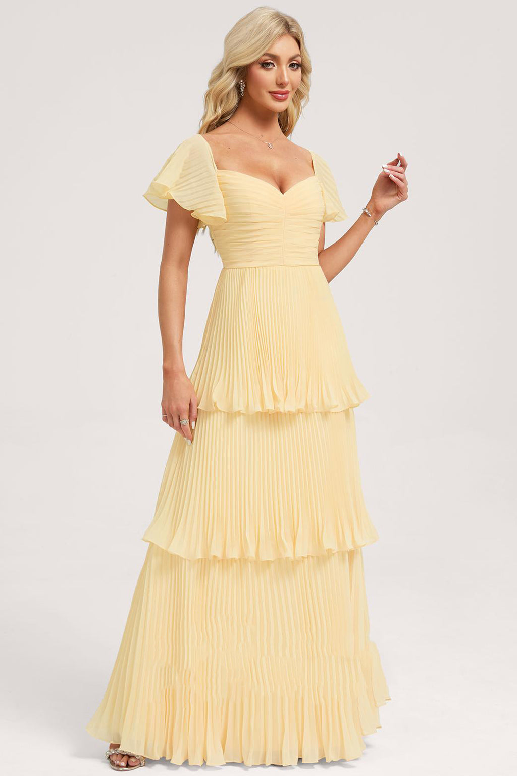 A-Line V-Neck With Floor-Length Chiffon Ruffles Maxi Dress
