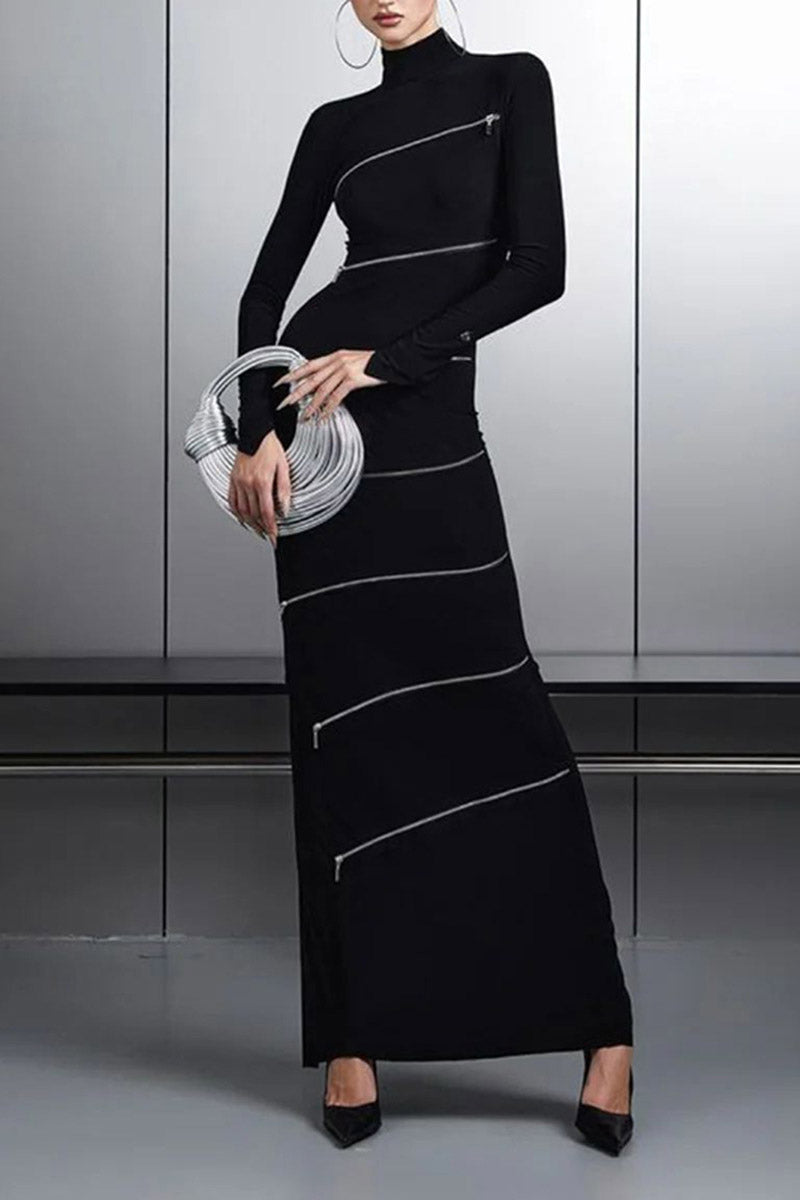 Slim-fit stand collar hip-hugging long dress