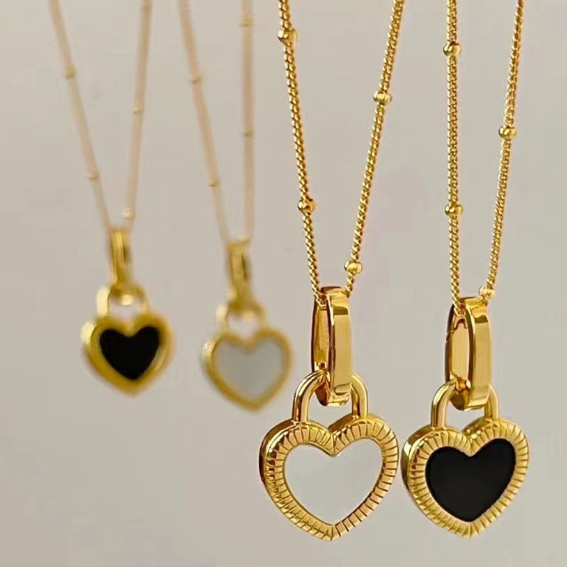 Women's Heart Pendant Necklace - Elegant Textured Border - Polished Metal Chain