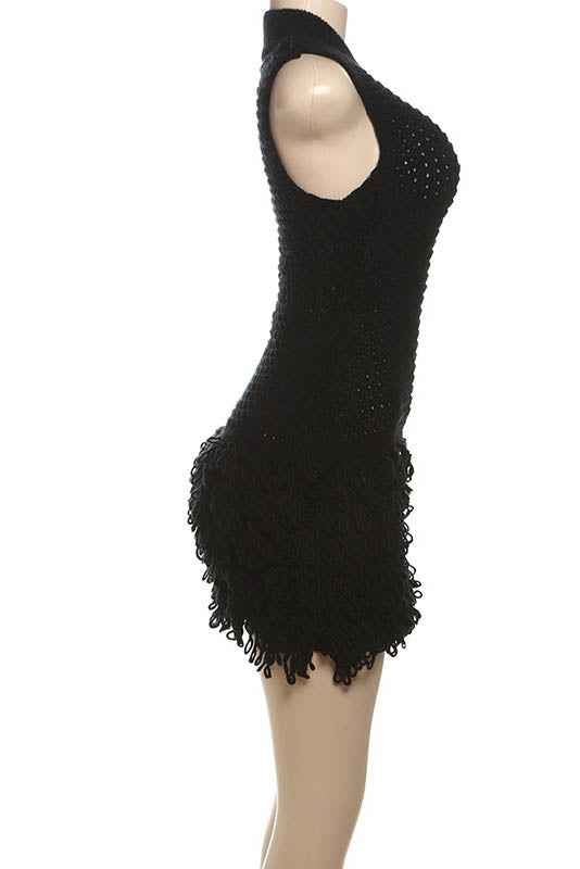 Fringe Cut-Out Slim-Fit Patchwork Dress