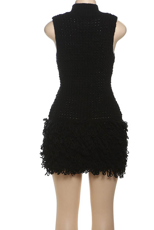 Fringe Cut-Out Slim-Fit Patchwork Dress