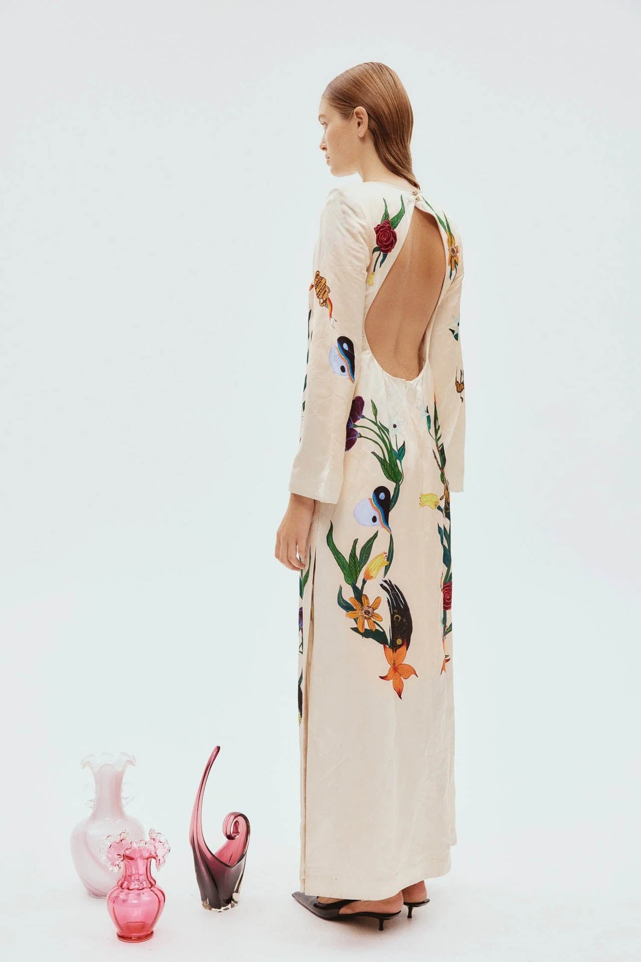 Flirtatious Print Backless Dress