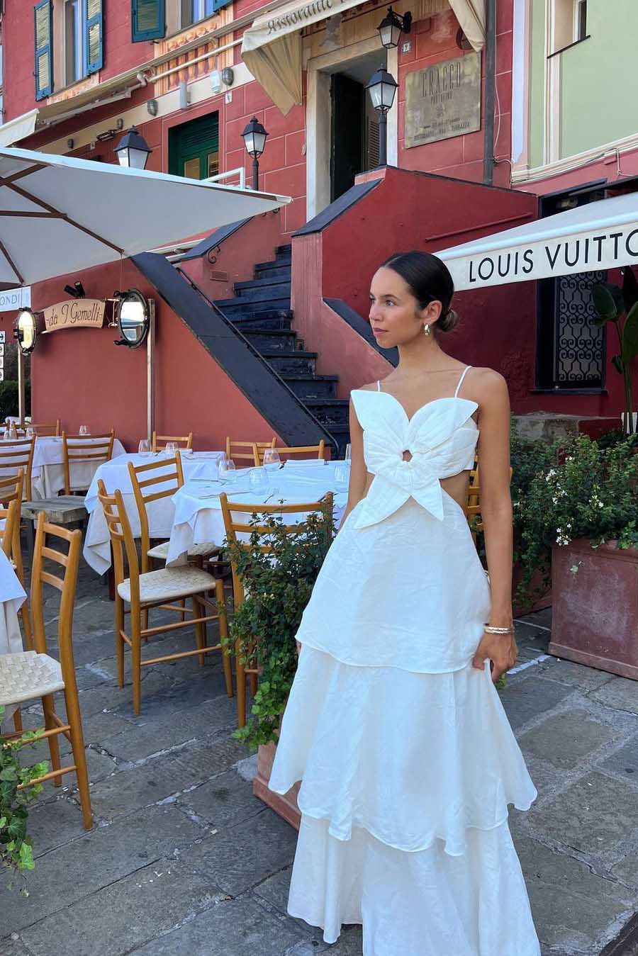 French Open Back 3D Flower Layered Dress