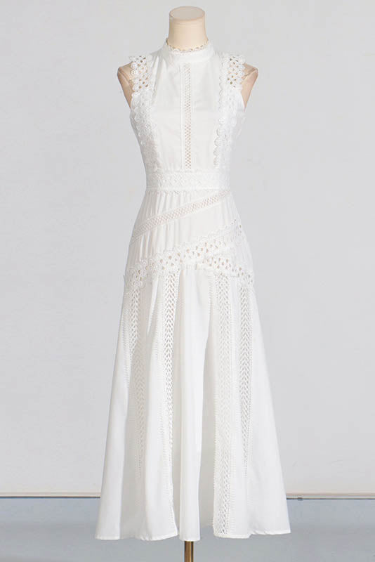 French Lace-Trimmed Sleeveless Maxi Dress